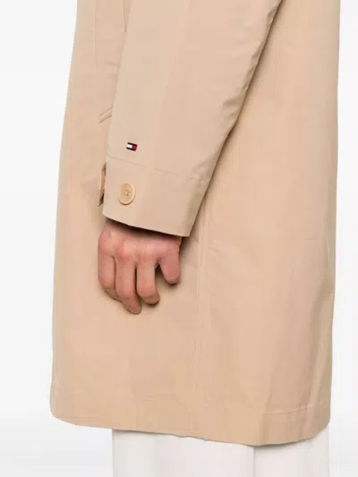 Tommy Hilfiger Long Length Raincoat With Two Side Pockets In Neutrals