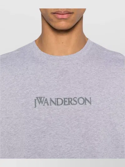 Jw Anderson Grey Crewneck T-shirt With Logo Embroidery On The Front In White