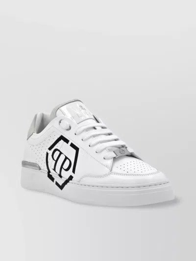 Philipp Plein Perforated Leather Sneakers Logo Detail In White