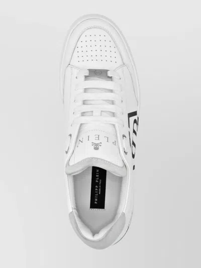 Philipp Plein Perforated Leather Sneakers Logo Detail In White