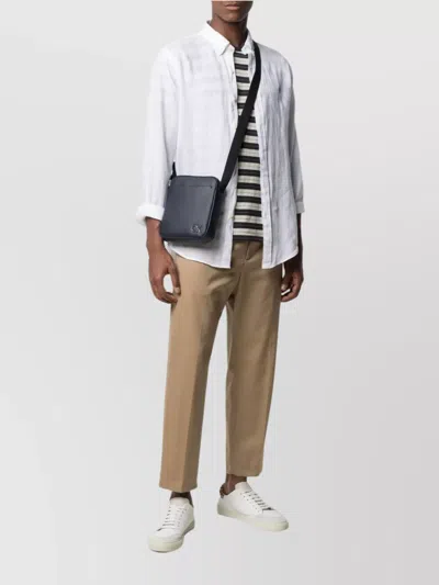 Ralph Lauren Linen Shirt Logo Chenille Texture In White