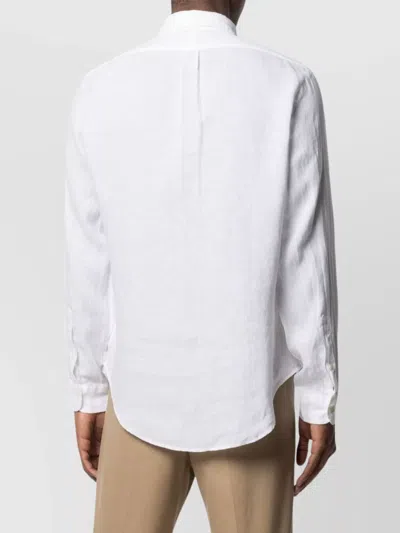 Ralph Lauren Linen Shirt Logo Chenille Texture In White