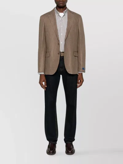 Ralph Lauren Striped Cotton Blend Shirt With Curved Hem In Grey