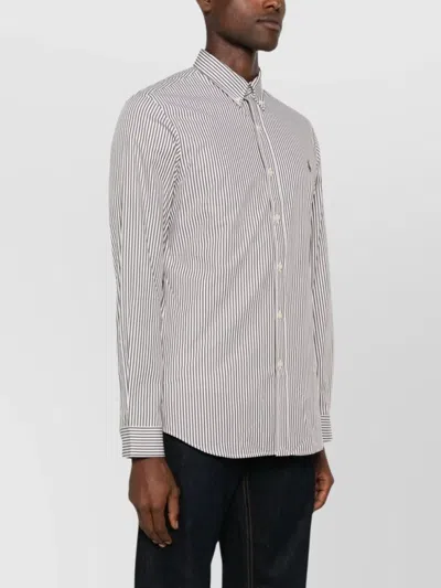 Ralph Lauren Striped Cotton Blend Shirt With Curved Hem In Grey