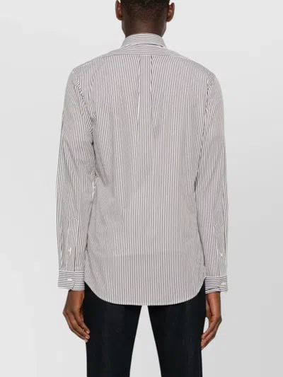 Ralph Lauren Striped Cotton Blend Shirt With Curved Hem In Grey