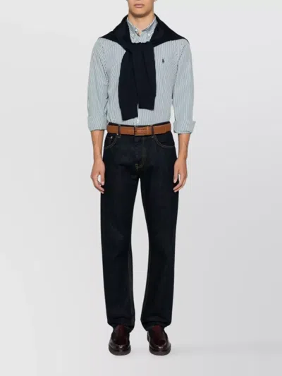 Ralph Lauren Striped Cotton Blend Shirt In White
