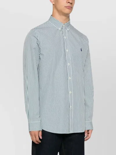 Ralph Lauren Striped Cotton Blend Shirt In White