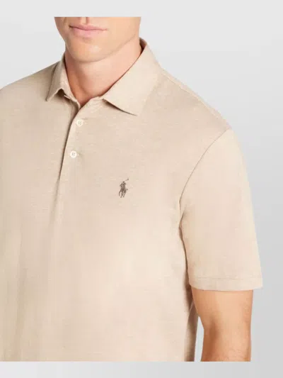 Ralph Lauren Logo Linen-cotton Blend Polo Shirt In Neutrals