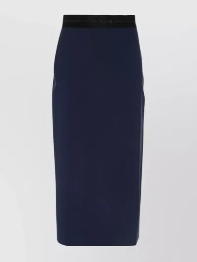 Msgm Calf-length Skirt With Rear Slit And Slub Texture In Blue