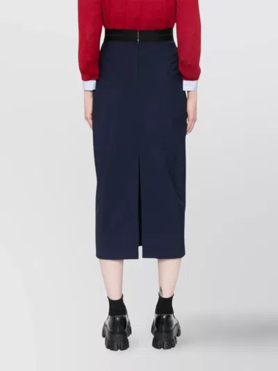 Msgm Calf-length Skirt With Rear Slit And Slub Texture In Blue