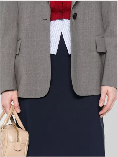 Msgm Calf-length Skirt With Rear Slit And Slub Texture In Blue