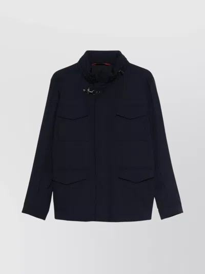 Fay Hooded Jacket With Adjustable Neck Strap In Blue