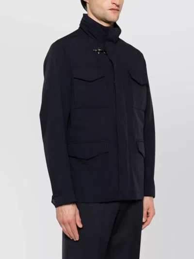 Fay Hooded Jacket With Adjustable Neck Strap In Blue
