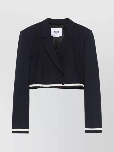Msgm Wool Jacket With Contrast Trim And Shoulder Pads In Black
