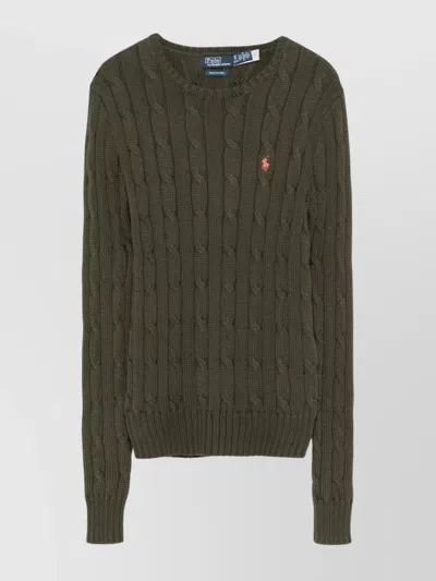 Ralph Lauren Cable Knit Logo T-shirt With Crew Neck In Green