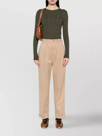 Ralph Lauren Cable Knit Logo T-shirt With Crew Neck In Green