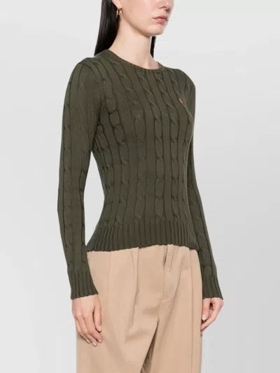 Ralph Lauren Cable Knit Logo T-shirt With Crew Neck In Green