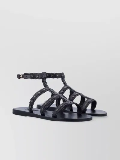 Ancient Greek Sandals Studded Design Leather Sole Sandals In Black