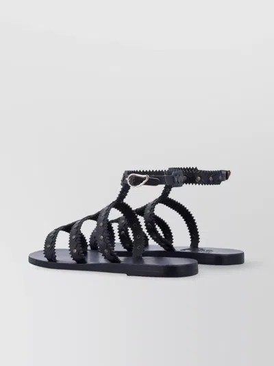 Ancient Greek Sandals Studded Design Leather Sole Sandals In Black