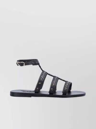 Ancient Greek Sandals Studded Design Leather Sole Sandals In Black