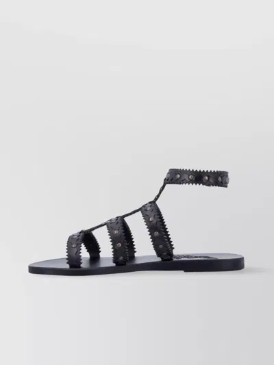 Ancient Greek Sandals Studded Design Leather Sole Sandals In Black