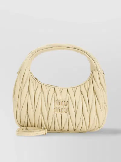 Miu Miu Lamb Leather Quilted Shoulder Bag In Neutrals