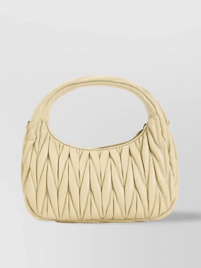 Miu Miu Lamb Leather Quilted Shoulder Bag In Neutrals