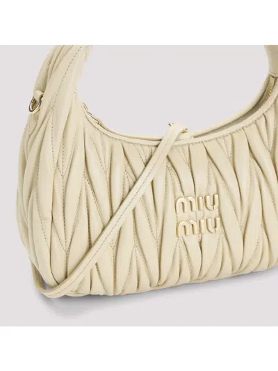 Miu Miu Lamb Leather Quilted Shoulder Bag In Neutrals