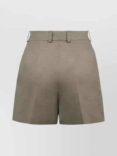 Kiton Linen High Waist Pleated Shorts With Belt Loops In Green