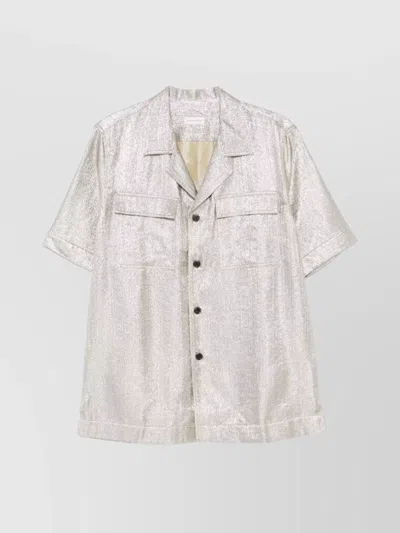 Dries Van Noten Box-pleat Detail Metallic Finish Shirt In White