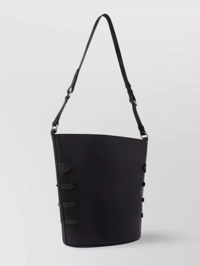 Pinko Metal Buckle Bucket Bag With Adjustable Strap In Black