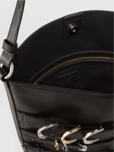 Pinko Metal Buckle Bucket Bag With Adjustable Strap In Black