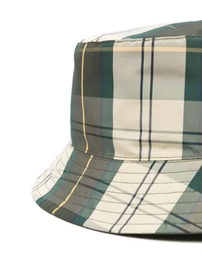 Barbour Reversible Bucket Check Pattern Narrow Wide Brim In Green