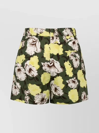 Msgm Cotton High-rise Floral Print Shorts In Multicolour