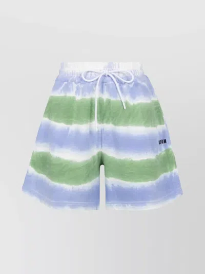 Msgm Elastic Waistband Tie-dye Pattern Shorts In Blue