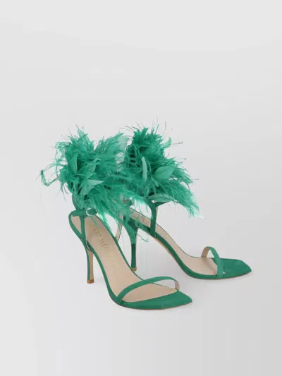 Stuart Weitzman Feather Detail Stiletto Heel Sandals In Green
