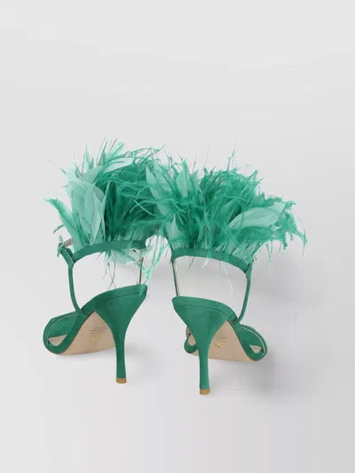 Stuart Weitzman Feather Detail Stiletto Heel Sandals In Green