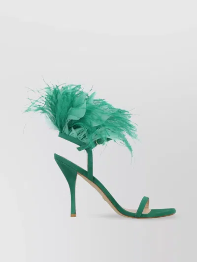 Stuart Weitzman Feather Detail Stiletto Heel Sandals In Green