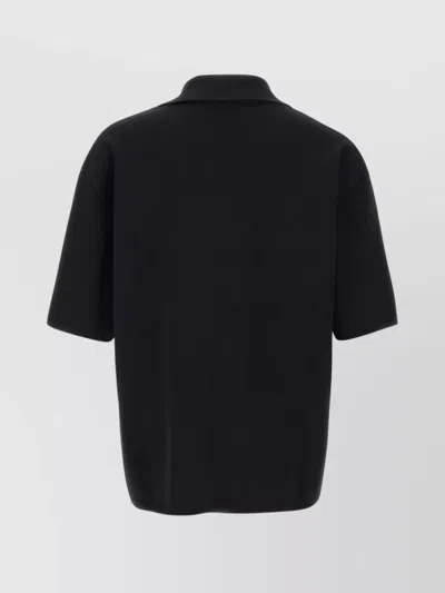 Ami Alexandre Mattiussi Fitted V-neck Polo Shirt With Classic Collar And Short Sleeves In Black