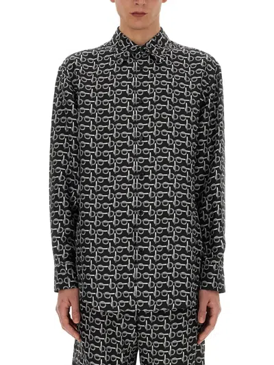 Burberry Printed Silk Oversize Shirt In Black