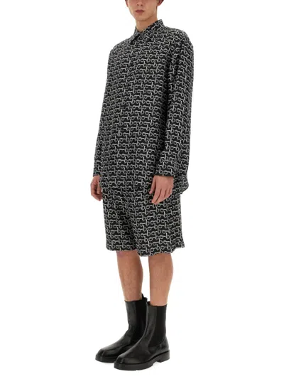 Burberry Printed Silk Oversize Shirt In Black