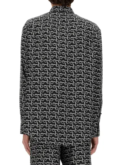 Burberry Printed Silk Oversize Shirt In Black