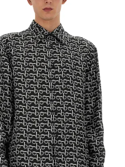 Burberry Printed Silk Oversize Shirt In Black