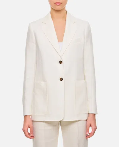 Max Mara Single-breasted Linen Blazer Featuring Pockets In White