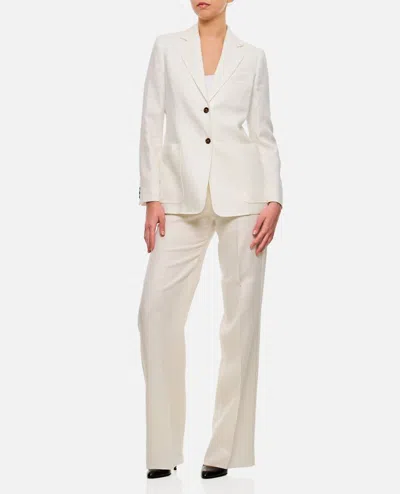 Max Mara Single-breasted Linen Blazer Featuring Pockets In White
