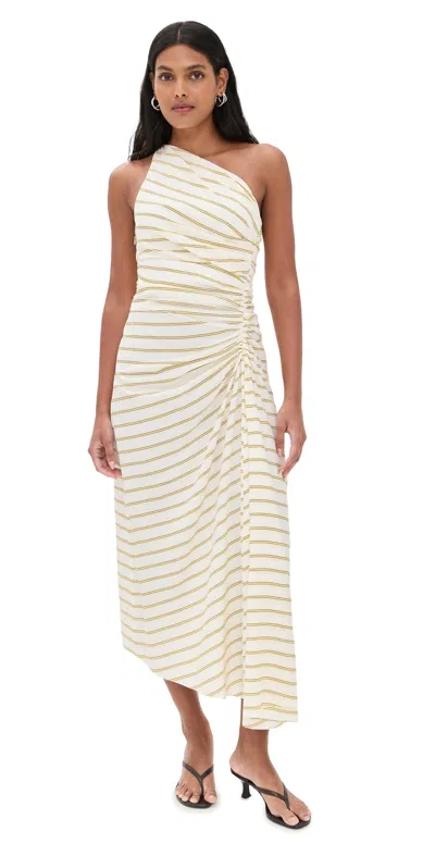 A.l.c Carolyn Striped One-shoulder Midi Dress In Canary Stripe