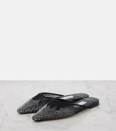 Jimmy Choo Embellished Mesh Pointed Toe Mules In Black