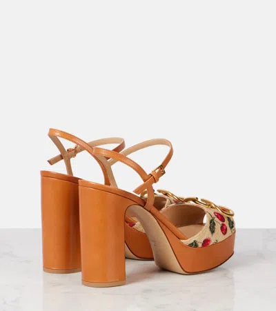 Valentino Garavani Cherry-embroidered Raffia Platform Sandals In Brown