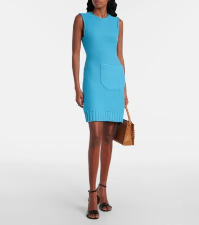 Jw Anderson Front Pocket Sleeveless Knit Mini Shift Dress In Blue
