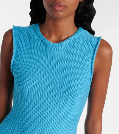 Jw Anderson Front Pocket Sleeveless Knit Mini Shift Dress In Blue